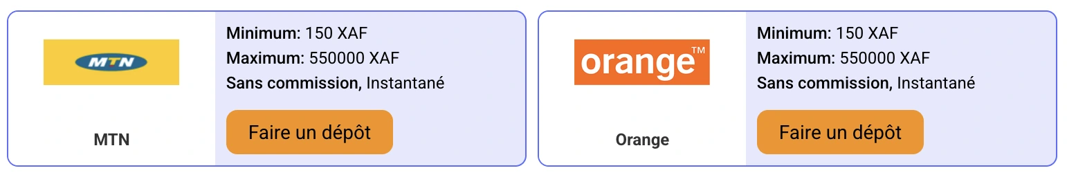 Dépôts MTN et Orange PariPesa Cameroun de 150 à 550 000 XAF