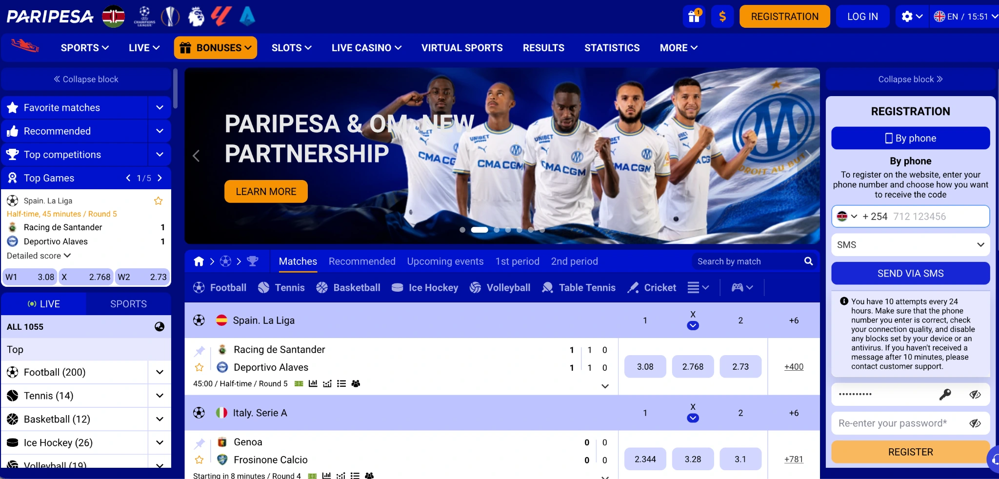 PariPesa Kenya sportsbook and registration panel