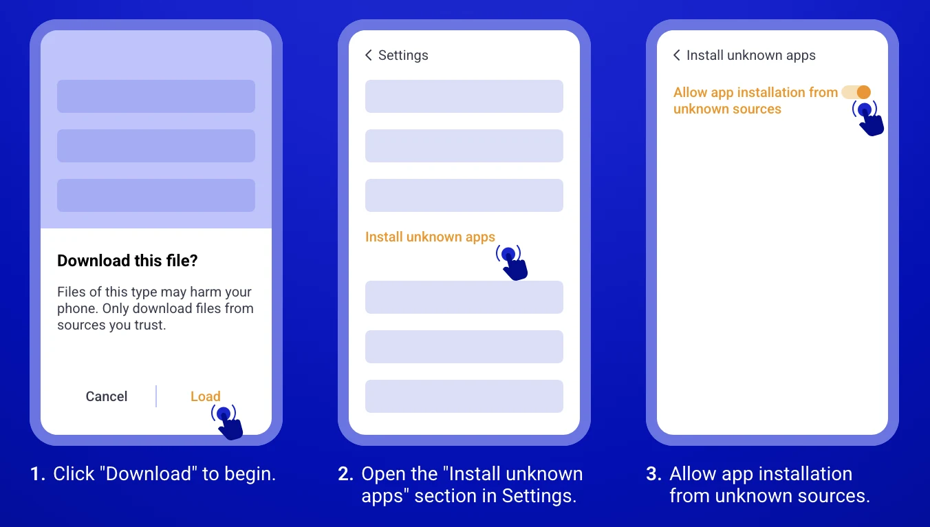 PariPesa Android installation steps one to three