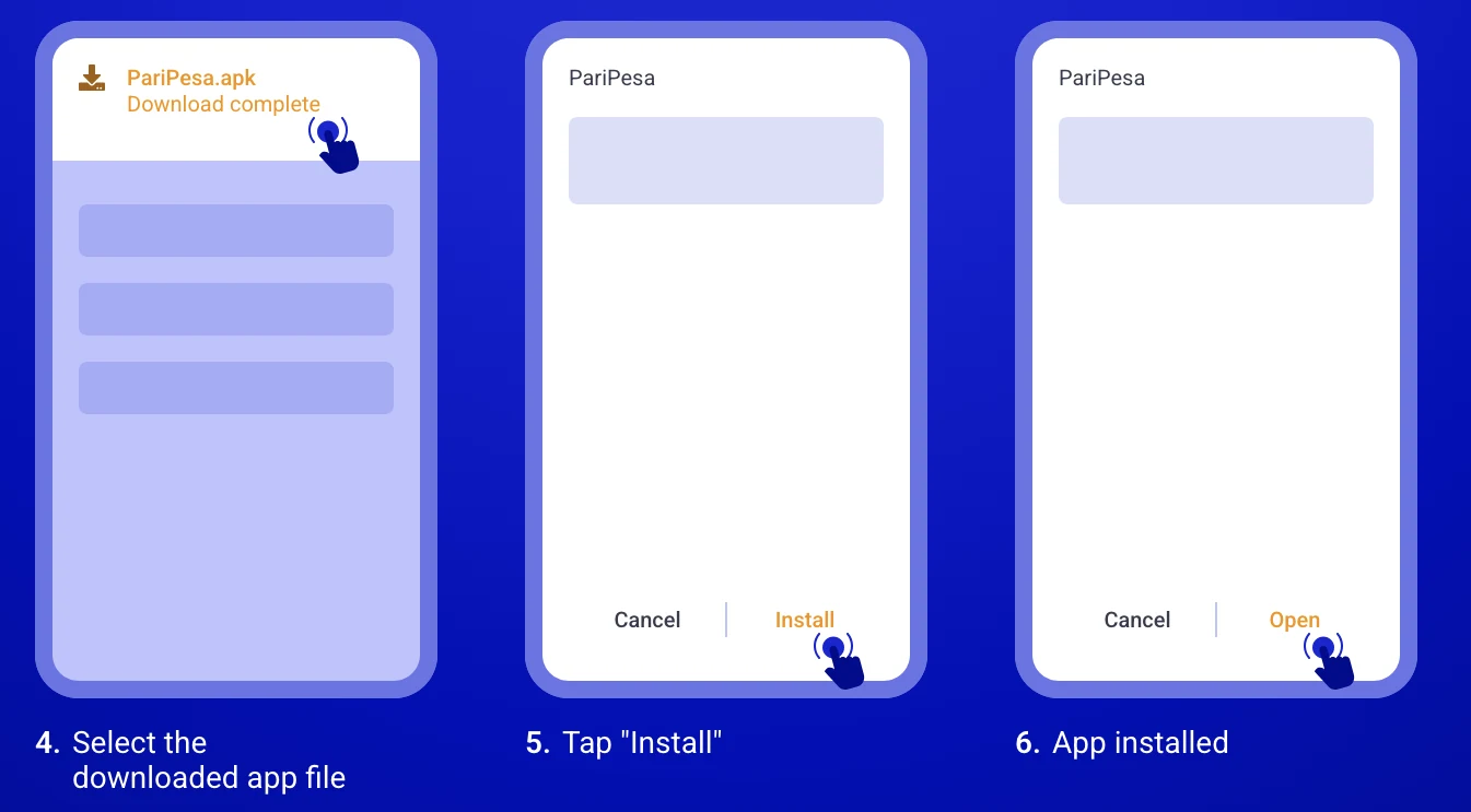 PariPesa Android installation steps four to six