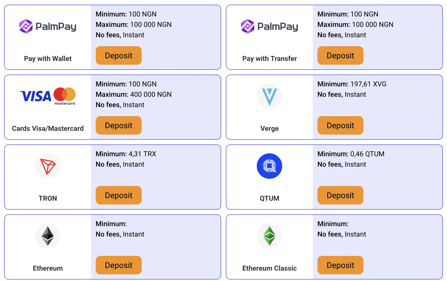 PariPesa Nigeria deposit methods including PalmPay cards and cryptocurrency