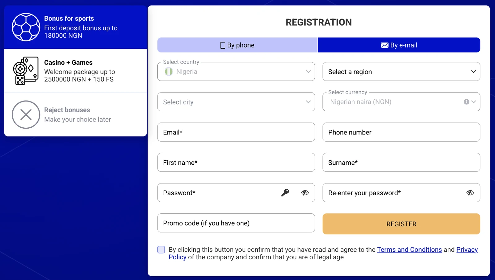 PariPesa Nigeria registration by email form