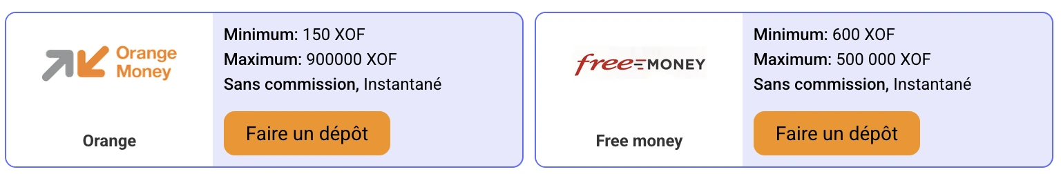 Dépôts Orange Money et Free Money PariPesa Sénégal
