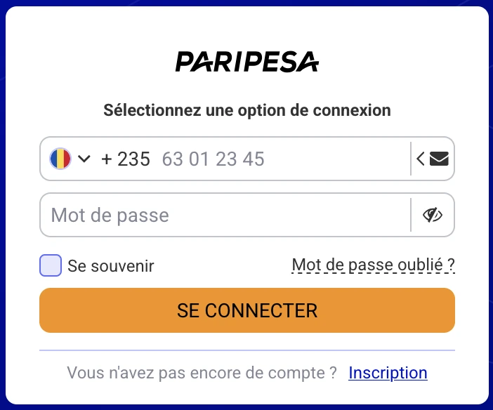 Connexion PariPesa Tchad avec numéro +235