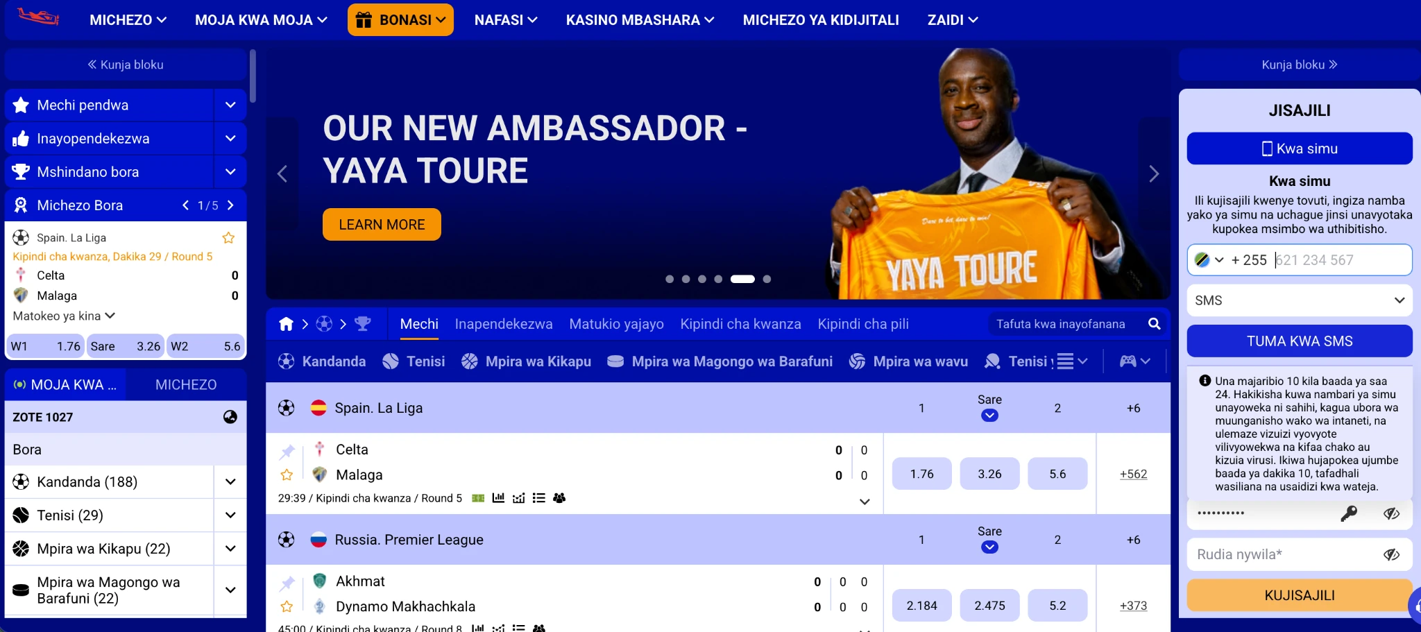 Kiolesura cha PariPesa Tanzania sportsbook kwa Kiswahili