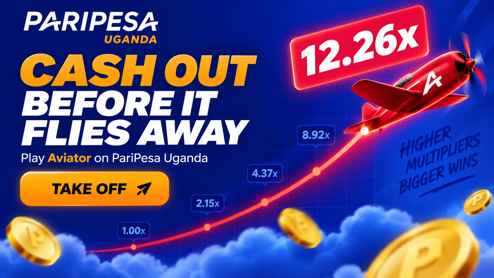 PariPesa Uganda Aviator banner saying cash out before it flies away